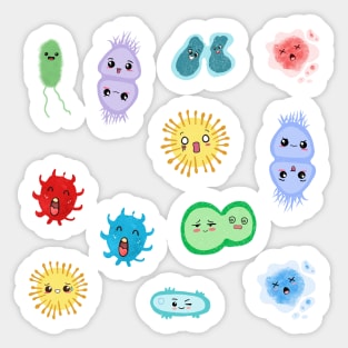 Cute Microbes Bacteria, Virus, Ecoli, MicroBiology Seamless Pattern Sticker Pack. Sticker